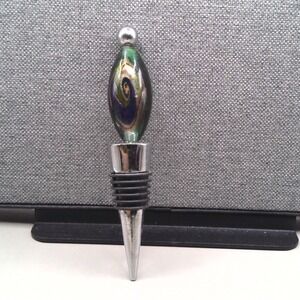 Handmade Dichroic Glass Wine Bottle Stopper Iridescent Art Glass Barware Silver